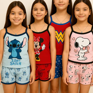 Pijama Infantil Feminino Short Doll Baby Doll - Verão de Dormir Alcinha Personagem em Oferta na Shopee