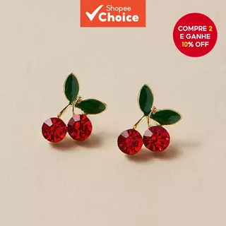 Brincos Versáteis Dongdaemun Diamante Cereja Vermelha Da Coréia Do Sul Temperamento Pintados Simples Para Mulheres em Oferta na Shopee