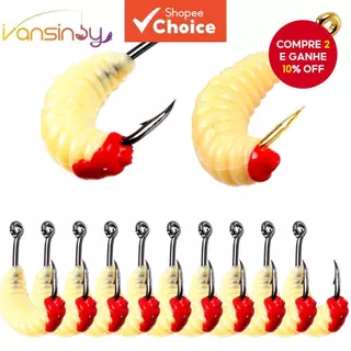 10pcs Iscas Macias De Pesca 2cm/0.4g Com Anzol De Minhocas Plásticas Camarão em Oferta na Shopee