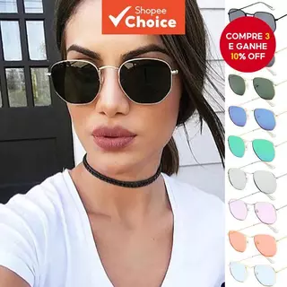 Óculos De Sol Quadrados Geométricos – Lentes Pretas Escuras Com Armação De Metal Hexagonal em Oferta na Shopee