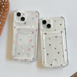 Capa Para iPhone 13 11 12 14 15 16 17 Pro Max Transparente Silicone Anti-choque Capinha Card Case Amor