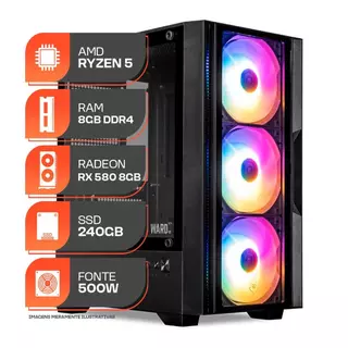 PC Gamer Forge, AMD Ryzen 5 5500, RX 580 8GB, 8GB DDR4, SSD 240GB, 500W 80 Plus