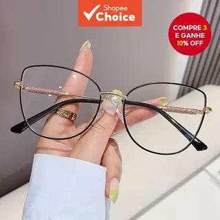 Óculos Femininos Cat-Eye-Armação Metálica Com Lente Transparente E Bloqueio De Luz Azul em Oferta na Shopee