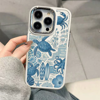 Capinha silicone Fosco Anti-impacto Estampa Marinha Azul IPhone 18 17 air 13 12 11 14 15 16 Pro MAX XR XS Caso