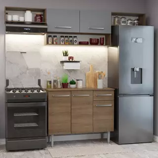 Armário de Cozinha Completa 225cm Rustic/Cinza Emilly Madesa 01 em Oferta na Shopee