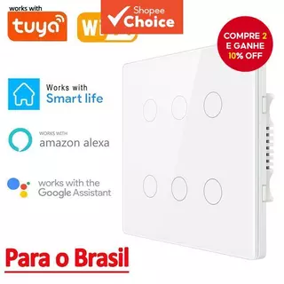  Funciona com o Interruptor Inteligente Tuya Smart WiFi 4x4 Brasil Interruptores de Parede de Luz Touch Panel 4/6 Teclas