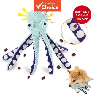 Brinquedo interativo de polvo de pelúcia para cães, durável e barulhento, ideal para pequenos e médios, azul e roxo. em Oferta na Shopee