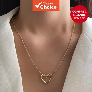 Colar Moderno De Corda De Coração Oco – Pingente Minimalista Ajustável Joias Delicadas De Clavícula Para Uso Diário/Fest em Oferta na Shopee