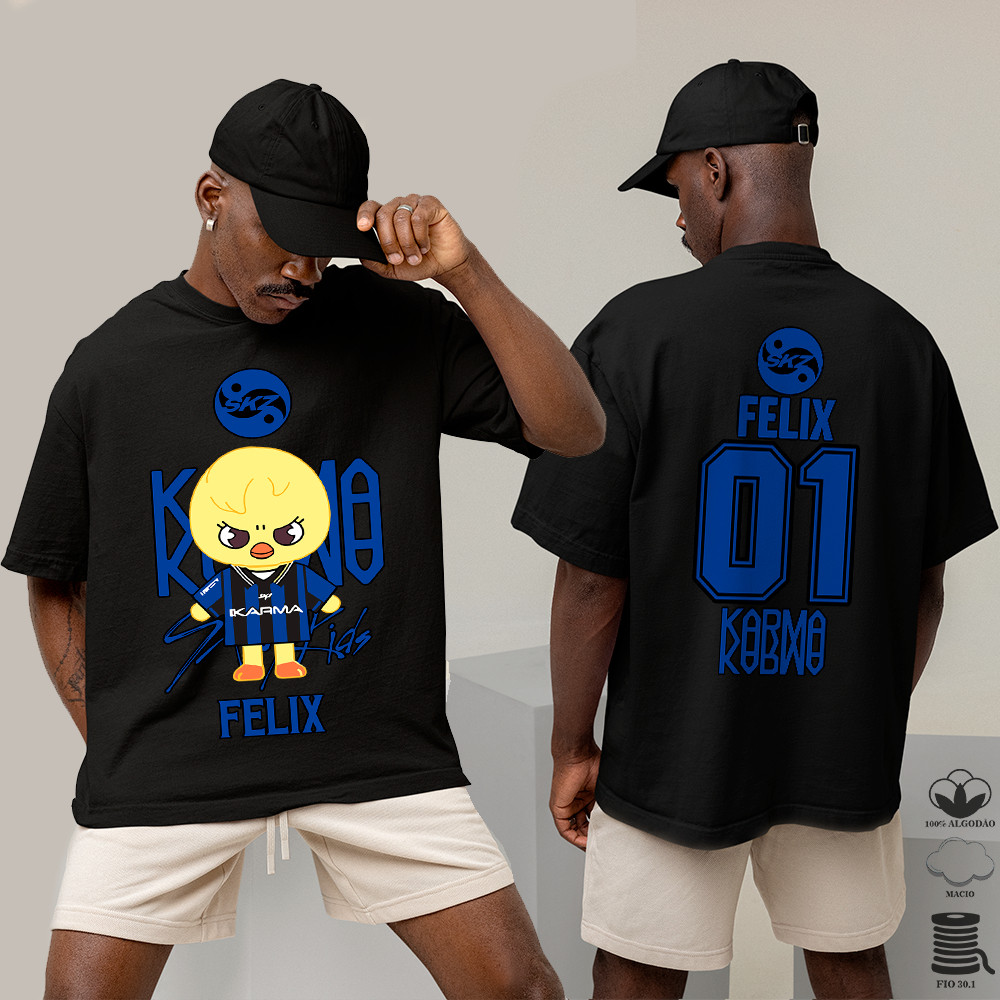 Camiseta Básica Karma Stray Kids Felix Kpop 01 Cantor Coreano em