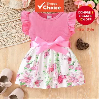 Vestido Floral Princesa Borboleta para Bebês de 6 a 36 meses, Conjunto de Verão Sem Mangas, Casual para Festas. em Oferta na Shopee