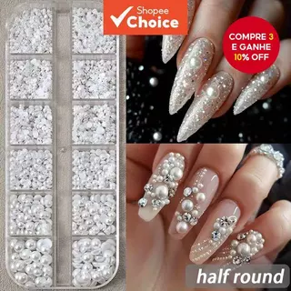 Kit-12 Grades 3D Pérolas Brancas para Unhas 1.5-5mm Meio-Redondas para Decoração de Unhas Acessórios para Manicure em Oferta na Shopee