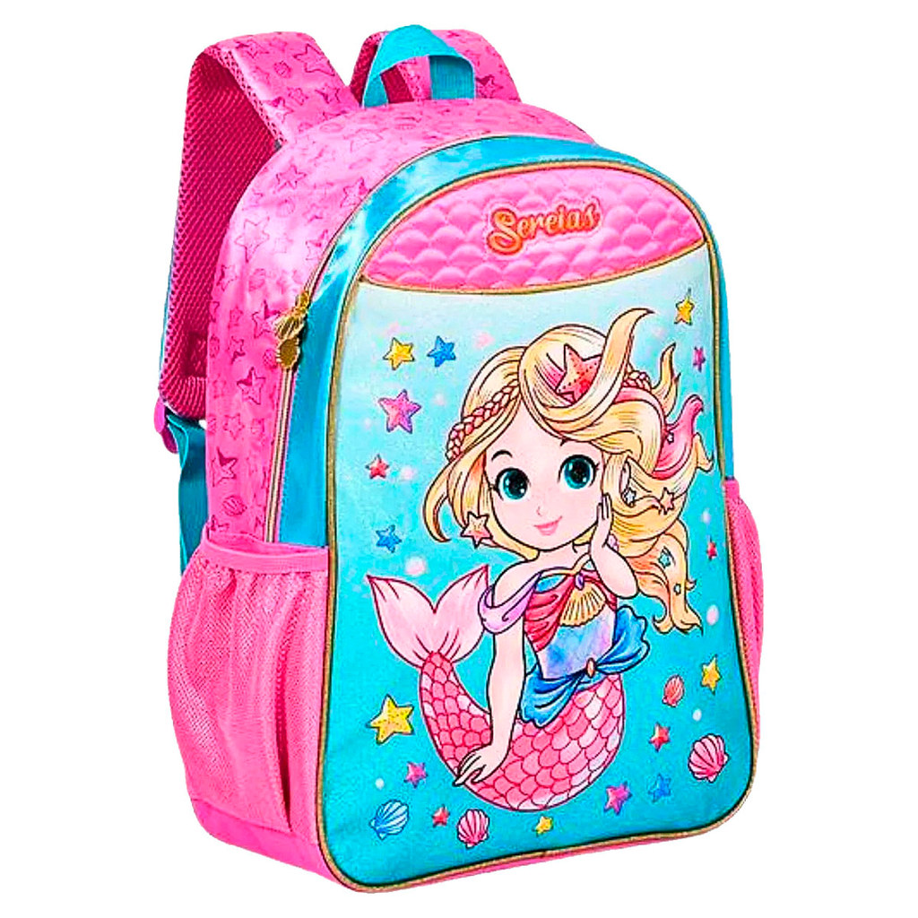 Mochila de Costas Sereia Menina Infantil Grande Escolar | Shopee Brasil