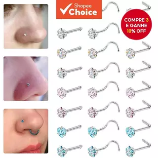 1 Pc Colorido Cristal Aço Inoxidável Nariz Piercing Redondo Coração Estrela CZ Studs Narina Jóias em Oferta na Shopee