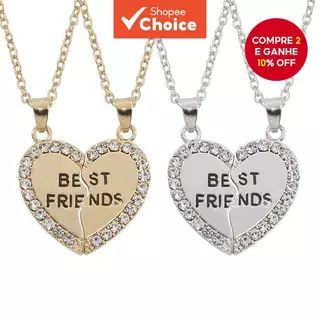 Proteja Você 2 Peças Formato De Coração Melhores Amigos Casal Colares Cristal Ouro Bff Amizade Para Sempre Charme Joias em Oferta na Shopee