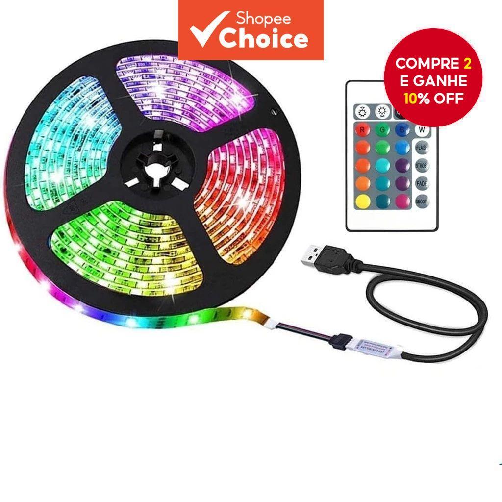  Fita de LED USB SMD 5050 flexível, luz LED RGB, fita LED cortável, adequada para luz de fundo de TV.