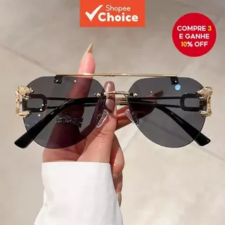 Luxo Sem Aro Vintage Óculos De Sol Feminino Oversized Moda UV400 Clássico Elegante em Oferta na Shopee