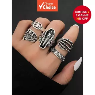 Novo Conjunto De Anel De Caveira E Folha Vintage Punk , Joias De Casal Exclusivas Para Presentes De Halloween Estilo Fel em Oferta na Shopee