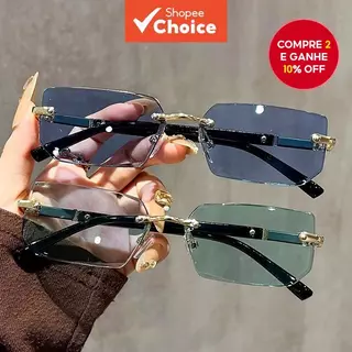 Óculos de sol sem armação elegantes para homens e mulheres com proteção UV400 e lentes degradê. em Oferta na Shopee
