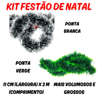 KIT 6 Peças Festão 11cm x 2m 4 ou 2 Peças Volumoso Verde Ou Branco Para Árvore De Natal Decoração em Oferta na Shopee