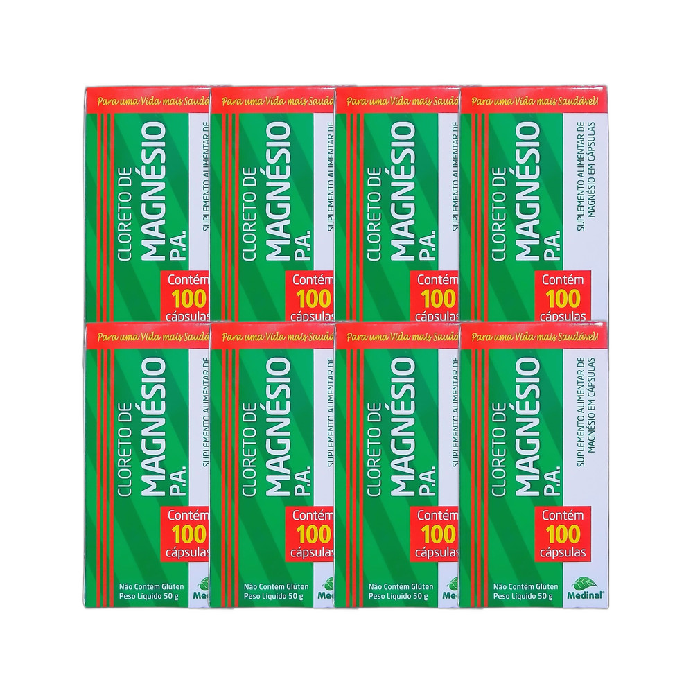 Kit 8x Vitamina Cloreto Magnésio P.A. 100 cps - Medinal | Shopee Brasil