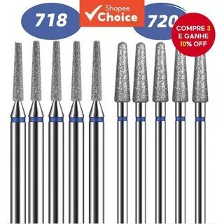 Conjunto de Brocas de Diamante Kit-5/10PCS 3/32 Estilo 718/720 para Máquina Elétrica de Manicure e Pedicure - em Oferta na Shopee