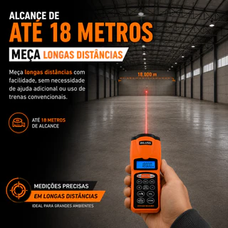 TRENA LASER DIGITAL PROFISSIONAL 18M MEDIDOR DISTÂNCIA ALTA PRECISÃO IP54 COM MEMÓRIA E BATERIA INCLUSA