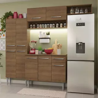Armário de Cozinha Completa 229cm Rustic Emilly Madesa 18XA em Oferta na Shopee