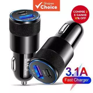 Carregador De Carro De Portas Duplas PD20W De Carregamento Rápido Tipo C Adaptador De Telefone Prata em Oferta na Shopee