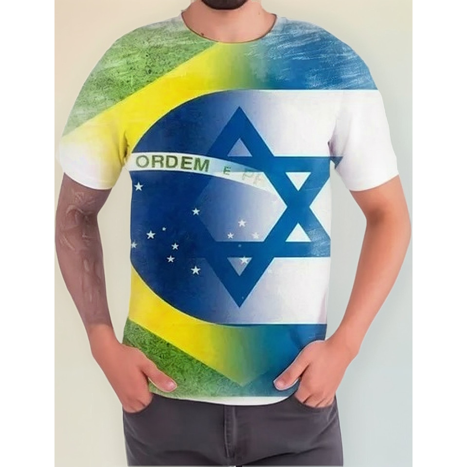 Camiseta Camisa Bandeira Israel Brasil Envio Rapido [01] em Oferta na Shopee