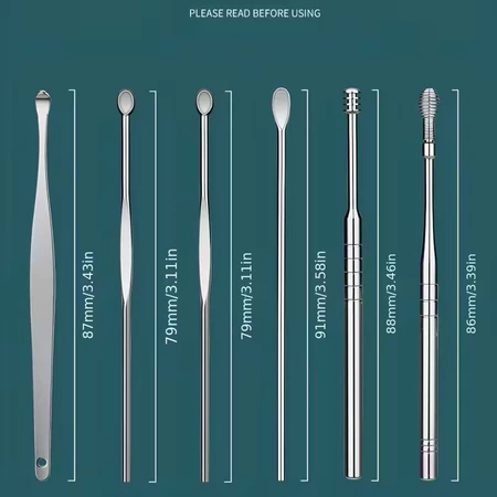 KIT 1/2/3 Conjunto De 6 Ferramenta De Limpeza De Ouvido em Aço Inoxidável Design de Colher Espiral Portátil com Chaveiro