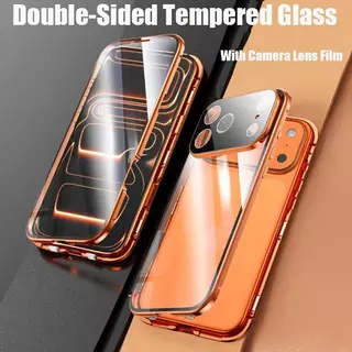 360 ° Proteção Completa Metal Magnético Dupla Face Vidro Snap Lock Caso De Telefone Para iPhone 17 Pro Max/17/Air Pára-C