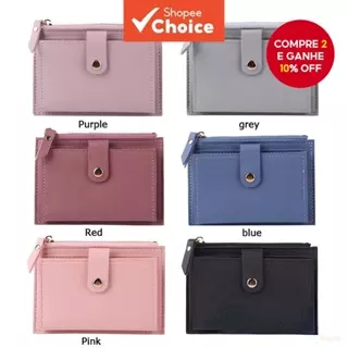 Carteira Feminina De Couro PU Mini Cor Simples Com Múltiplos Espaços em Oferta na Shopee