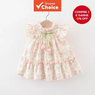 Vestido De Princesa Tulip Bunny – Roupa De Bebê Com Manga Esvoaçante E Laço No Peito , Linda Infantil De 0 A 4 Anos
