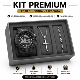 Kit Relógio Masculino Digital Sport À Prova D'Água Corrente Pulseira Pingente