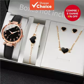 Relógio De Quartzo Pulseira De Couro Em Formato De Coração Conjunto De Joias 5 Peças Elegantes Chiques Mulheres Sem Caix em Oferta na Shopee