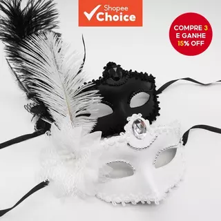 Máscara Meia Facial De Veneza Para Mulheres – De Máscaras Elegante Com Flores Laterais E Penas De Avestruz Festas em Oferta na Shopee