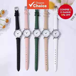 Relógio Minimalista Com Mostrador Pequeno , Pulseira De Couro Genuíno , Presente De Estudo Para Exame , Branco , Preto , em Oferta na Shopee