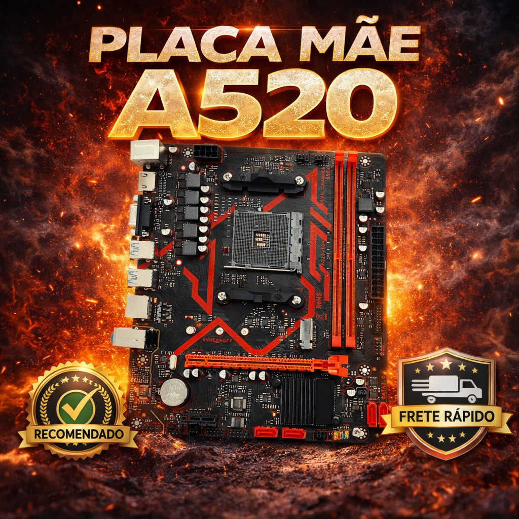 A placa-mãe A520M utiliza uma interface AM4, suporta processadores das ...