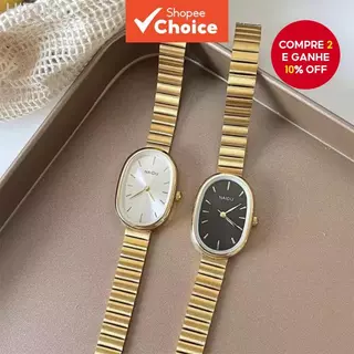 Relógio De Quartzo Feminino Com Pulseira De Bambu Mostrador Oval-Design Luxuoso De Aço Inoxidável Para Presentes De Meni em Oferta na Shopee