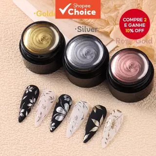 Conjunto Com 3 Esmaltes Metálicos Em Acabamento Espelhado: Dourado, Prateado E Rosé, Removíveis Com UV/LED em Oferta na Shopee