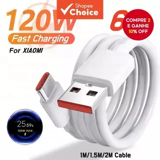 Cabo De Carregamento Rápido Turbo Usb 120w 6a Para Xiaomi 15 14 13 12 11 67w Tipo C, Carregador Redmi Note em Oferta na Shopee