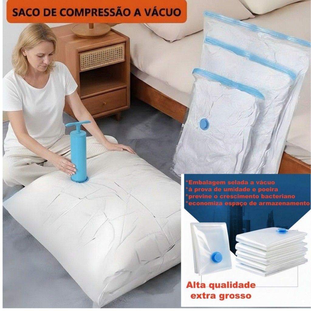 Saco a Vácuo 40x60cm Organizador Hermético de Roupas Mala de Viagem ...