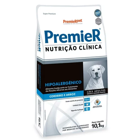 Imagem do produto Ração Premier Nutr. Clín. Hipoalergênico Cão Adulto Raças Méd/Gra Cordeiro/Arroz 10,1kg no catálogo Master Pet