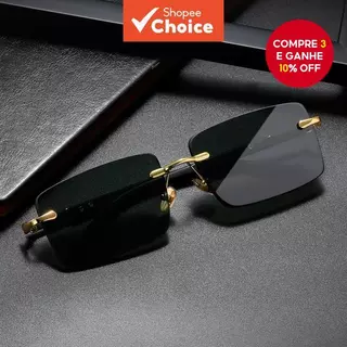 Óculos De Sol Sem Aro De Designer – Tons Retrô De Lentes De Corte UV400 em Oferta na Shopee