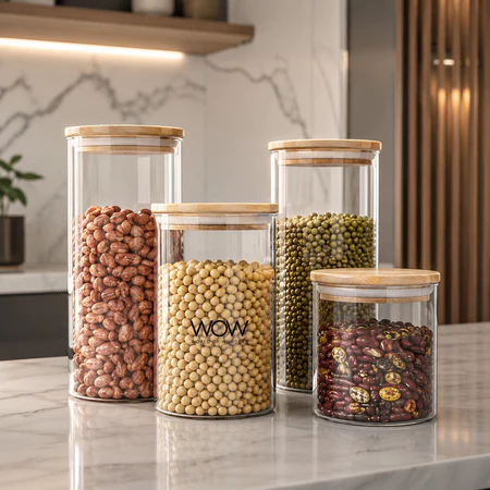 Foto de Kit 4 Potes Herméticos Tampa Bambu Organizador Mantimentos Cozinha, categoria Cozinha, oferta na Promotina