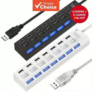 7 Portas 4 LED USB 2.0 Adaptador Hub Interruptor Liga/Desliga Para Computador Laptop PC em Oferta na Shopee