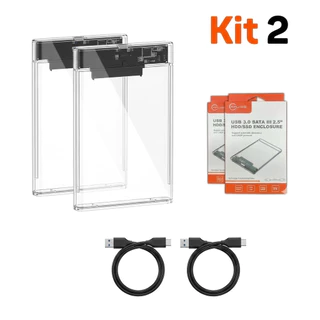Case Gaveta HD SSD 2.5 Sata III USB 3.0 Transparente Externo 6Gbps PC Notebook PS4 Kit 2 yihan