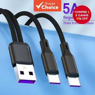 2 Em 1 Cabo Tipo C Carregador De Telefone Y Splitter 5A De Carregamento Rápido De Dispositivos em Oferta na Shopee