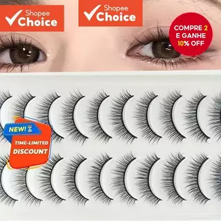 Cílios Postiços Naturais 10 Pares , Leves , Adequados Para A Pele , De Longa Duração , Feitos À Mão De Alta Qualidade em Oferta na Shopee