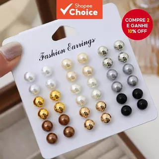 18 Pares De Brincos De Pérola Falsa Da Moda , Prata , Ouro , Pérolas Pretas Para Mulheres 2025 em Oferta na Shopee